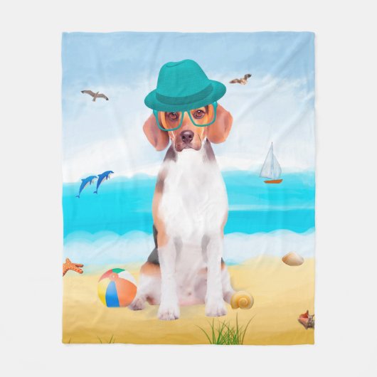 Beagle Dog op strand Fleece Deken (Voorkant)