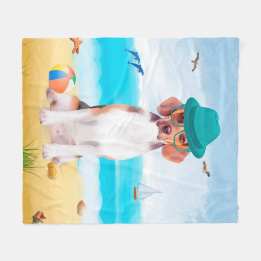 Beagle Dog op strand Fleece Deken (Voorkant (Horizontaal))