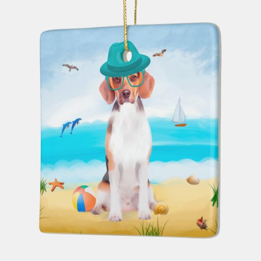 Beagle Dog op strand Keramisch Ornament (Links)