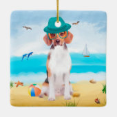 Beagle Dog op strand Keramisch Ornament (Achterkant)