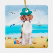 Beagle Dog op strand Keramisch Ornament (Voorkant)