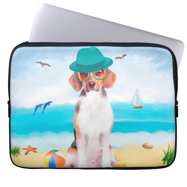 Beagle Dog op strand Laptop Sleeve (Voorkant)