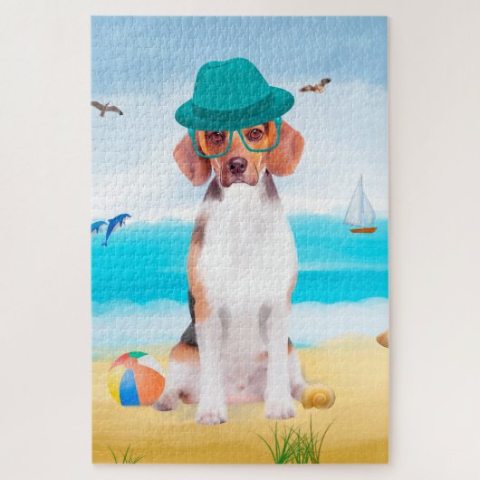 Beagle Dog op strand Legpuzzel (Verticaal)
