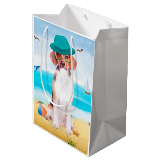 Beagle Dog op strand Medium Cadeauzakje (Achterkant Gekanteld)