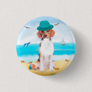 Beagle Dog op strand Ronde Button 3,2 Cm