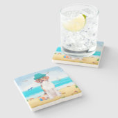 Beagle Dog op strand Stenen Onderzetter (Zijkant)