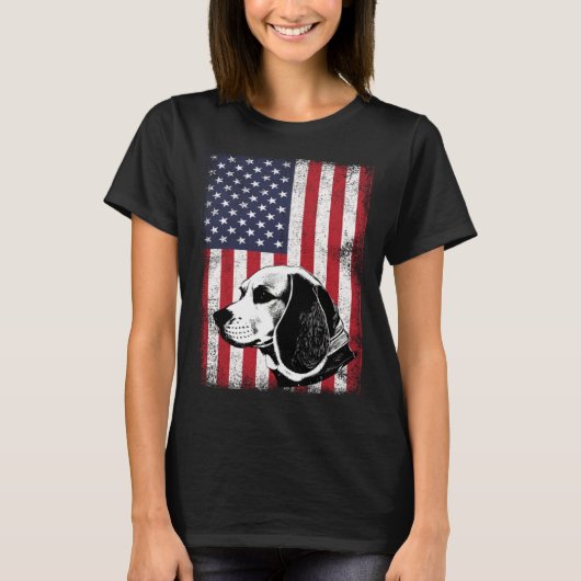 Beagle Dog Patriotic American Flag Vintage T-shirt (Voorkant)