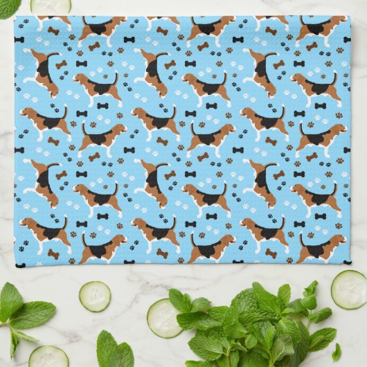 Beagle Dog Pattern Pawprints Botten Theedoek (Gevouwen)