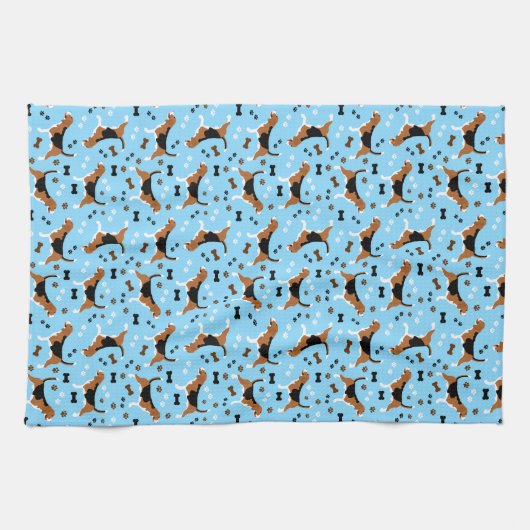Beagle Dog Pattern Pawprints Botten Theedoek (Horizontaal)