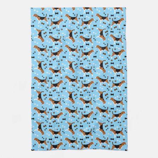 Beagle Dog Pattern Pawprints Botten Theedoek (Verticaal)