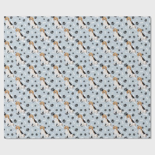 Beagle Dog Paw Print Pattern op Silver Blue Cadeaupapier (Vlak)
