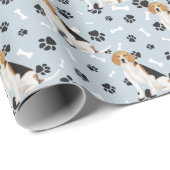 Beagle Dog Paw Print Pattern op Silver Blue Cadeaupapier (Rol Hoek)