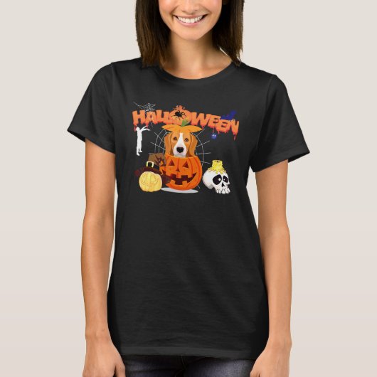 Beagle Dog Pumpkin Witch Zombie Halloween Kostuum T-shirt (Voorkant)