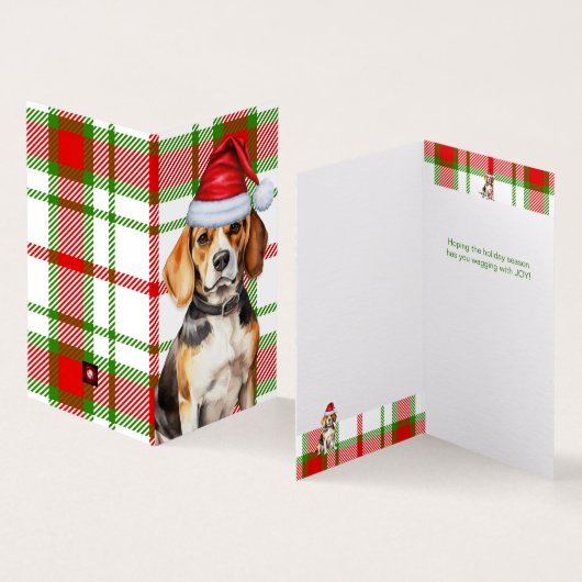 Beagle Dog Red en Green Plaid Vakantie Kaart (Binnen en buitenkant)