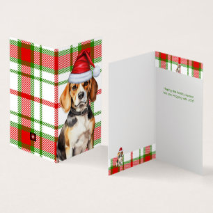 Beagle Dog Red en Green Plaid Vakantie Kaart
