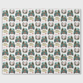Beagle Dog Retro Truck Monogram Kerstmis Cadeaupapier (Vlak)