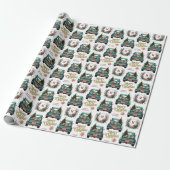 Beagle Dog Retro Truck Monogram Kerstmis Cadeaupapier (Uitgerold)