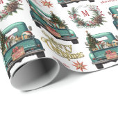 Beagle Dog Retro Truck Monogram Kerstmis Cadeaupapier (Rol Hoek)