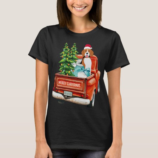 Beagle Dog Riding Red Truck T-shirt (Voorkant)