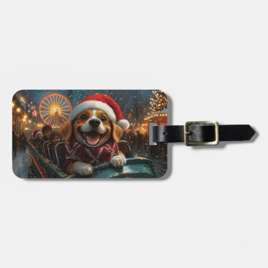 Beagle Dog Roller Coaster Kerstmis Bagagelabel (Voorkant horizontaal)