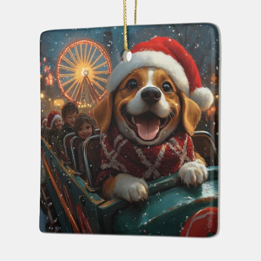 Beagle Dog Roller Onderzetter Kerst Keramisch Ornament (Links)
