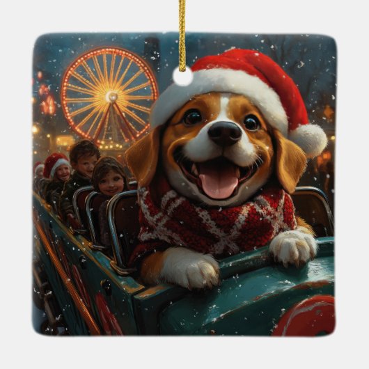 Beagle Dog Roller Onderzetter Kerst Keramisch Ornament (Achterkant)