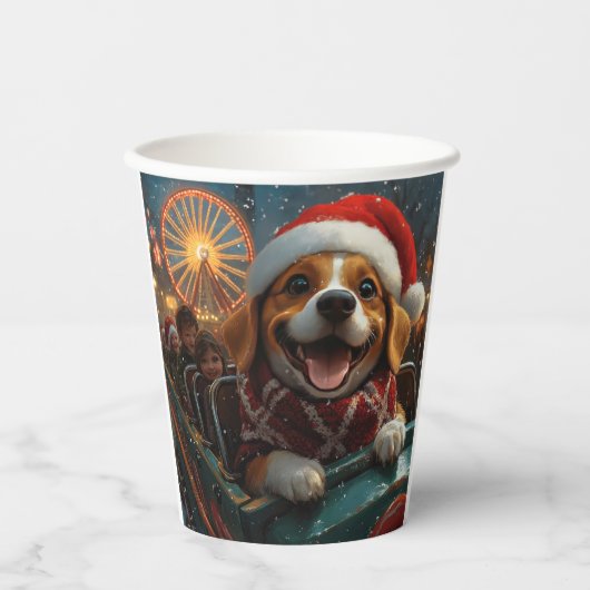 Beagle Dog Roller Onderzetter Kerst Papieren Bekers (Voorkant)