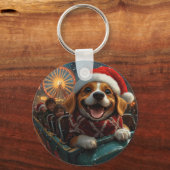 Beagle Dog Roller Onderzetter Kerst Sleutelhanger (Voorkant)