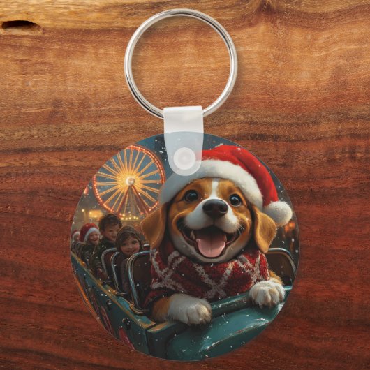 Beagle Dog Roller Onderzetter Kerst Sleutelhanger (Voorkant)