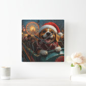 Beagle Dog Roller Onderzetter Kerst Vierkante Klok (Huis)