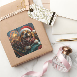 Beagle Dog Roller Onderzetter Kerst Vierkante Sticker
