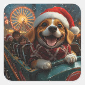 Beagle Dog Roller Onderzetter Kerst Vierkante Sticker (Voorkant)