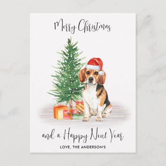 Beagle Dog Santa Festive Tree kerst Feestdagenkaart (Voorkant)