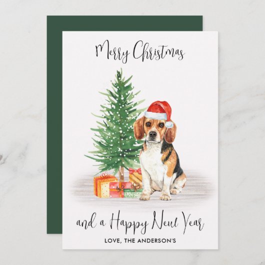 Beagle Dog Santa Festive Tree kerst Feestdagenkaart (Voorkant / Achterkant)