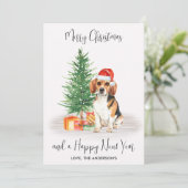 Beagle Dog Santa Festive Tree kerst Feestdagenkaart (Staand voorkant)