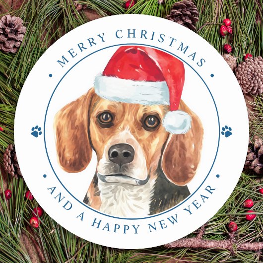 Beagle Dog Santa gepersonaliseerd Vrolijk Kerstfee Ronde Sticker