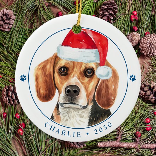 Beagle Dog Santa gepersonaliseerde eenvoudige kers Keramisch Ornament
