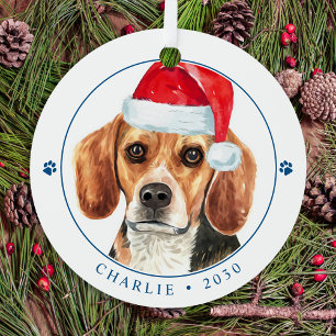 Beagle Dog Santa gepersonaliseerde eenvoudige kers Metalen Ornament