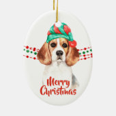 Beagle Dog Santa Hat Holiday String Beads Keramisch Ornament (Achterkant)