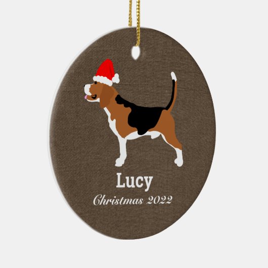 Beagle Dog Santa Hat Persoonlijk Keramisch Ornament (Rechts)