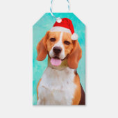 Beagle Dog Santa Hat Portret Cadeaulabel (Voorkant)