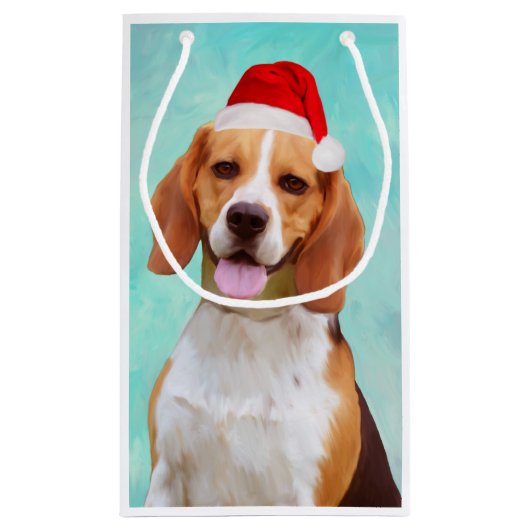 Beagle Dog Santa Hat Portret Klein Cadeauzakje (Achterkant)
