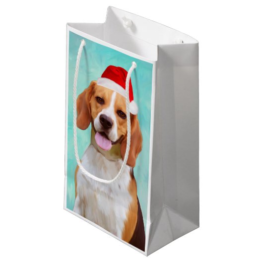 Beagle Dog Santa Hat Portret Klein Cadeauzakje (Voorkant Gekanteld)