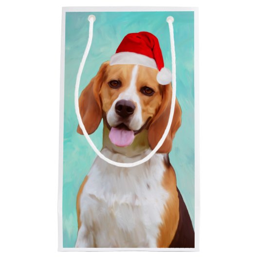 Beagle Dog Santa Hat Portret Klein Cadeauzakje (Voorkant)
