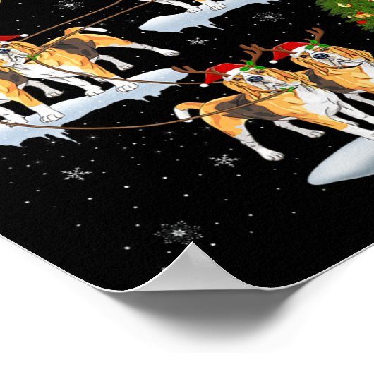 Beagle Dog Santa Sleigh Flying Funny Magical Chris Poster (Hoek)