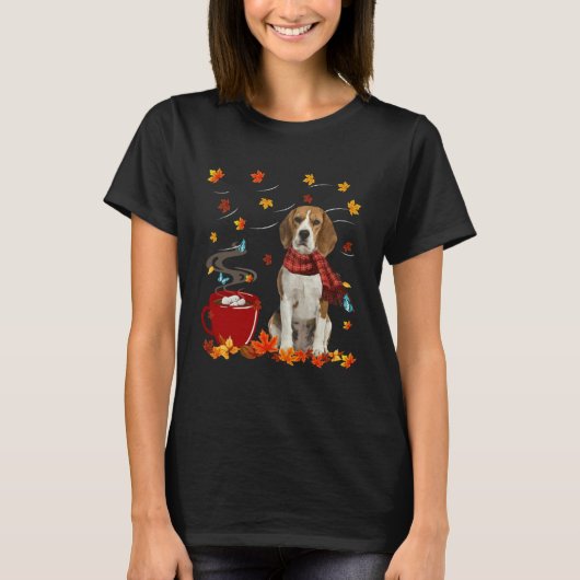 Beagle Dog Scarf Fall Chocolate Autumn T-shirt (Voorkant)