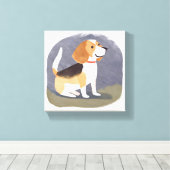 Beagle Dog | Schattigee Pet Dog Puppy Waterverf Canvas Afdruk (Insitu (Houten vloer))