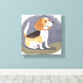 Beagle Dog | Schattigee Pet Dog Puppy Waterverf Canvas Afdruk (Insitu (Houten vloer))