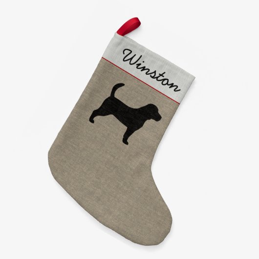 Beagle Dog Silhouette Personalized Holiday Kleine Kerstsok (Voorkant (Hangend))