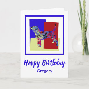 Beagle Dog Silhouette Red Blue Yellow Birthday Kaart